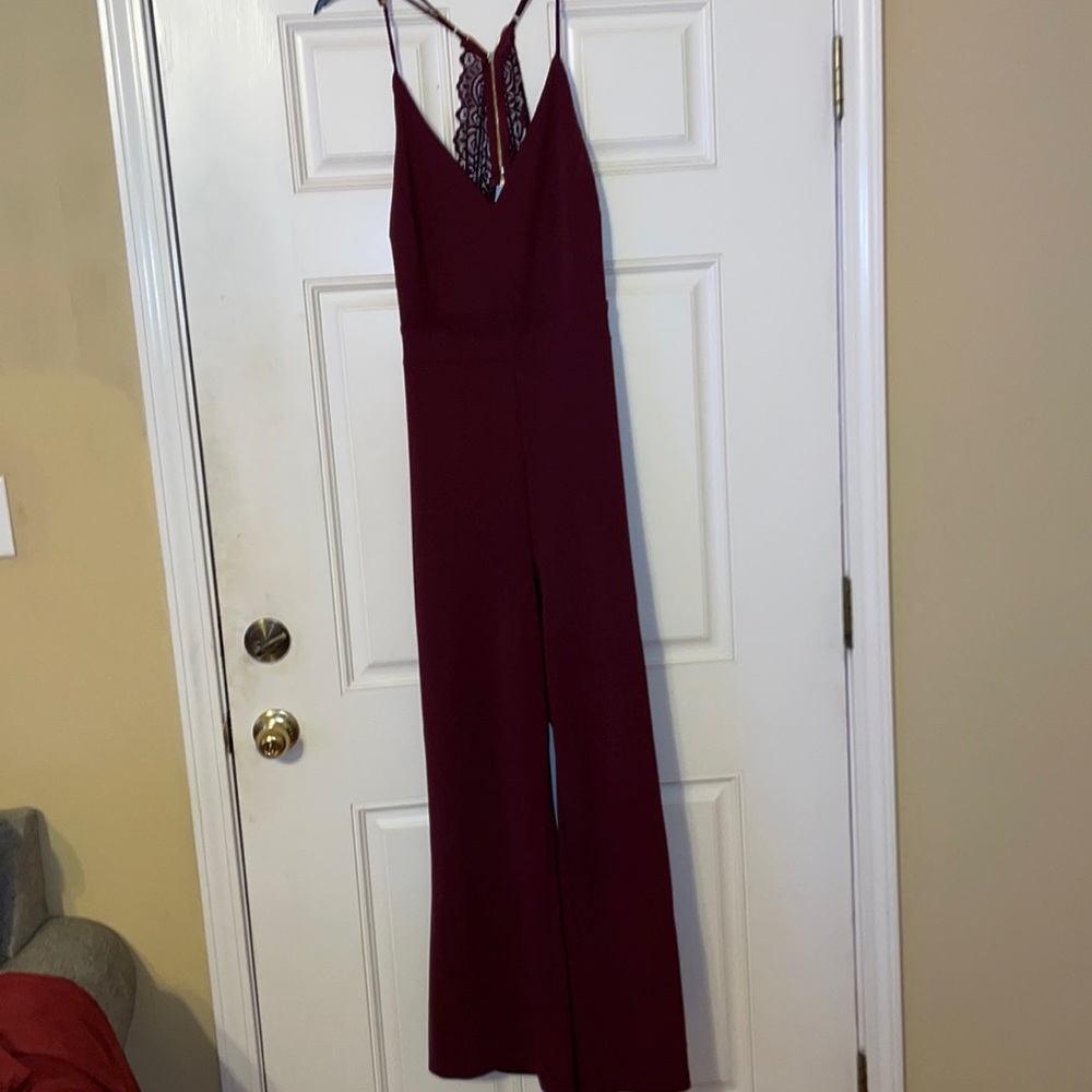 Iris Burgundy Jumpsuit with Lace Detail